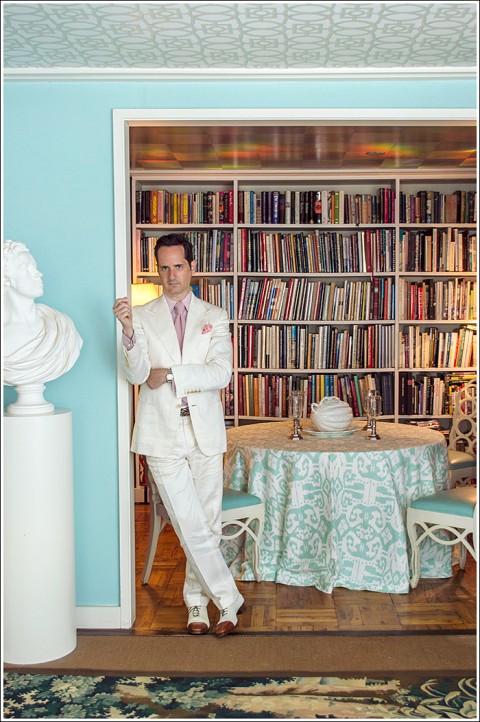 James Andrew at home with Quadrille's China Seas fabric.